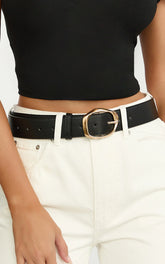 Shelley Belt - Oval Buckle Belt in Black