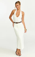Alanna Midi Skirt - High Waisted Back Split Pencil Skirt in White