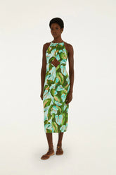 Green Anthurium Leaves Cut-Out Midi Dress