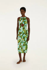 Green Anthurium Leaves Cut-Out Midi Dress