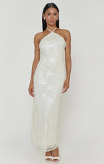 Julianna Maxi Dress ~ White Fringe Sequins