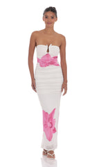 Embellished Floral Bodycon Maxi Dress in White