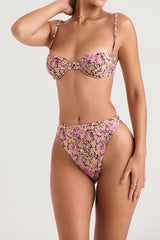 olive floral high waist bikini bottom