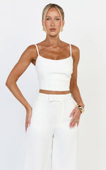 Liora Top - Pin Tucked Scoop Neck Top in White