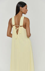 Heidi Maxi Dress ~ Pale Yellow Pleated Chiffon