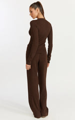 Indigo Top - Long Sleeve Button Down Knit Top in Chocolate