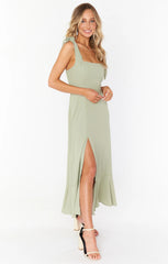 Claire Midi Dress ~ Moss Green Crisp