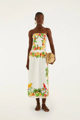 Off-White Biricutico Scarf Smocked Strapless Maxi Dress