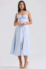 soft blue cotton bustier sundress