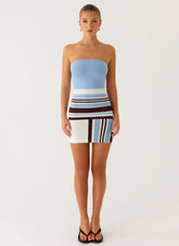 Straight Lines Mini Dress - Blue Stripe