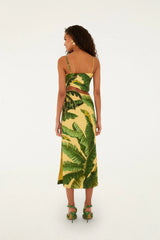 Soft Yellow 3D Banana Leaves Maxi Dress