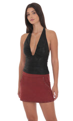 Studded Suede Skirt in Maroon