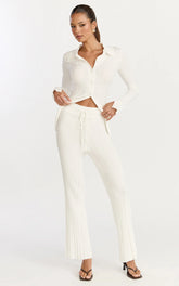 Kelsey Pants - High Drawstring Waist Knit Pants in Cream