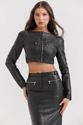 black vegan leather cropped top