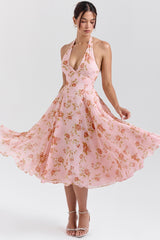 english vintage rose print georgette halter sundress