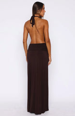 She's Got That Look Halter Neck Maxi Dress Dark Chocolate