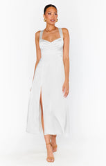 Mina Midi Dress ~ Ivory Luxe Satin