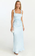 Rumi Maxi Dress - Ruched Bodice Satin Dress in Pale Blue