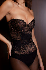 black lace strapless corset top