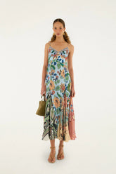 Light Blue Floral Delhi Sleeveless Maxi Dress
