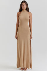 gold knit maxi dress
