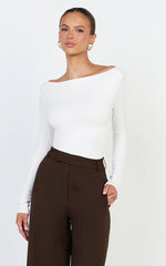 Tisdale Top - Boat Neck Long Sleeve Top in Cream