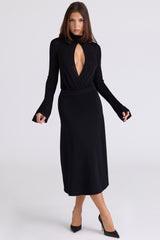 black a-line midi skirt