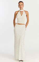 Charlotte Top - Polka Dot Halter Neck Top in White & Black Polka Dots