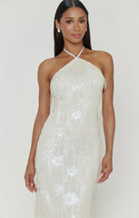 Julianna Maxi Dress ~ White Fringe Sequins