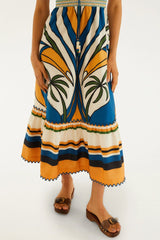 Multicolor Tropical Graphic Wavy Detail Maxi Dress