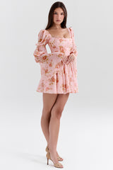 english vintage rose print puff sleeve mini dress