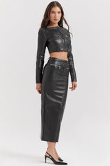 black vegan leather maxi skirt