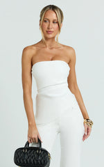 Paula Top - Strapless Asymmetrical Gathered Top in Off White