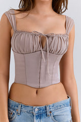 mocha georgette cap sleeve corset top