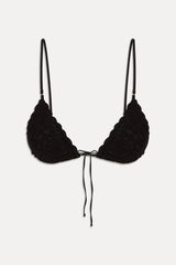 Elena Crochet Shine Bikini Top - Black