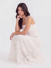 Tiered Vertical Lace Maxi Dress With Square Neckline