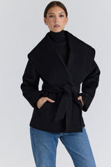 black wool shawl collar jacket