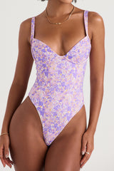 violet floral underwired swimsuit