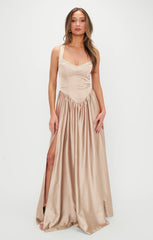 Abigail Maxi Dress ~ Champagne Luxe Satin