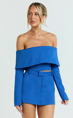 Ursula Top - Long Sleeve Off Shoulder Cropped Top in Cobalt