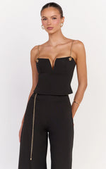 Miren Top - V Front Chain Strap Bustier Top in Black