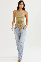 olive satin lace up corset