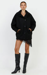 Rina Coat - Oversized Three Button Front Closure Coat in Black