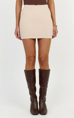 Isabel Mini Skirt - Mid Waist Knit Skirt in Mushroom