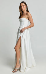 Vivian Maxi Dress - Strapless Corset Front Split Dress in Ivory