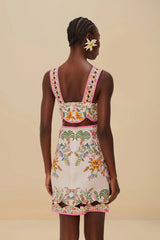 Pink Delicate Forest Euroflax™ Premium Linen Mini Dress