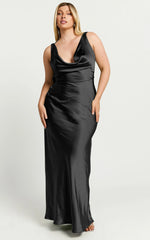Adilah Maxi Dress - Cowl Neck Satin Dress in Black