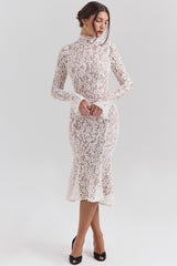 vintage ivory lace fitted midi dress