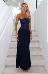 Peach Fizz Strapless Maxi Dress Navy