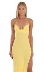 Crepe Rhinestone Corset Maxi Dress in Yellow